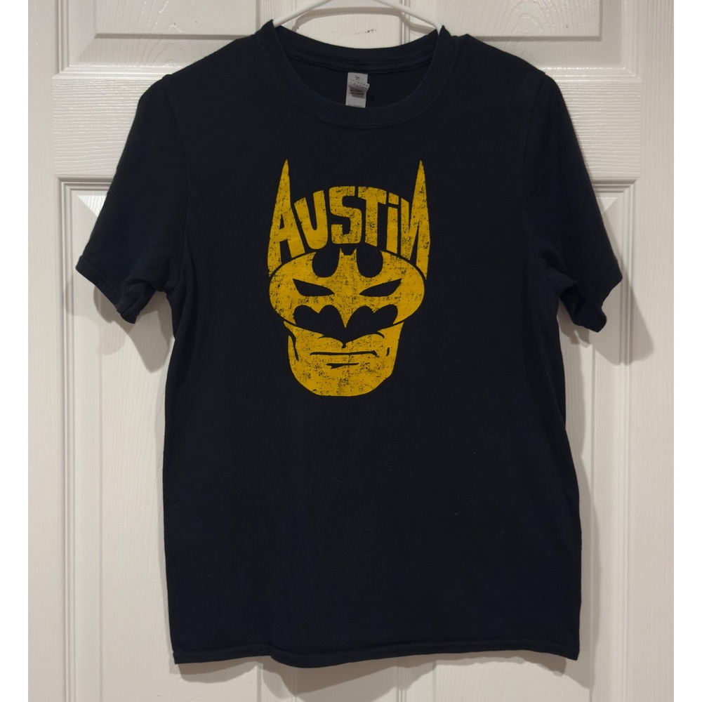 Gildan Softstyle Austin Texas Superhero Mask Graphic T-Shirt Mens Small Black